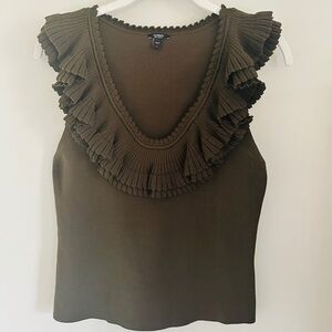 Express Olive Ruffled Women's Blouse